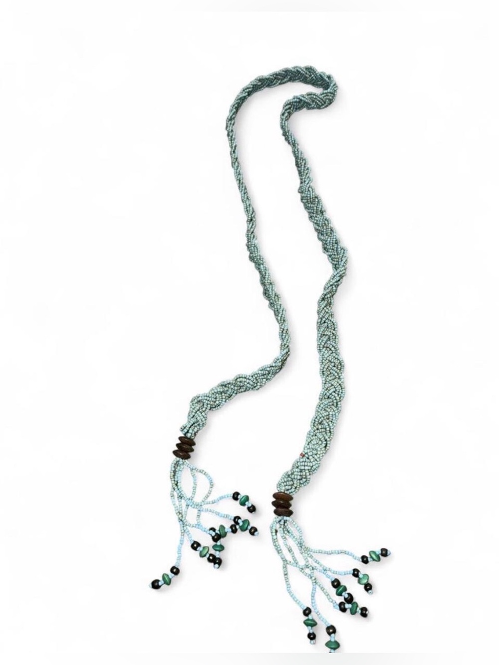 Teal blue Full beaded tie belt, 54in